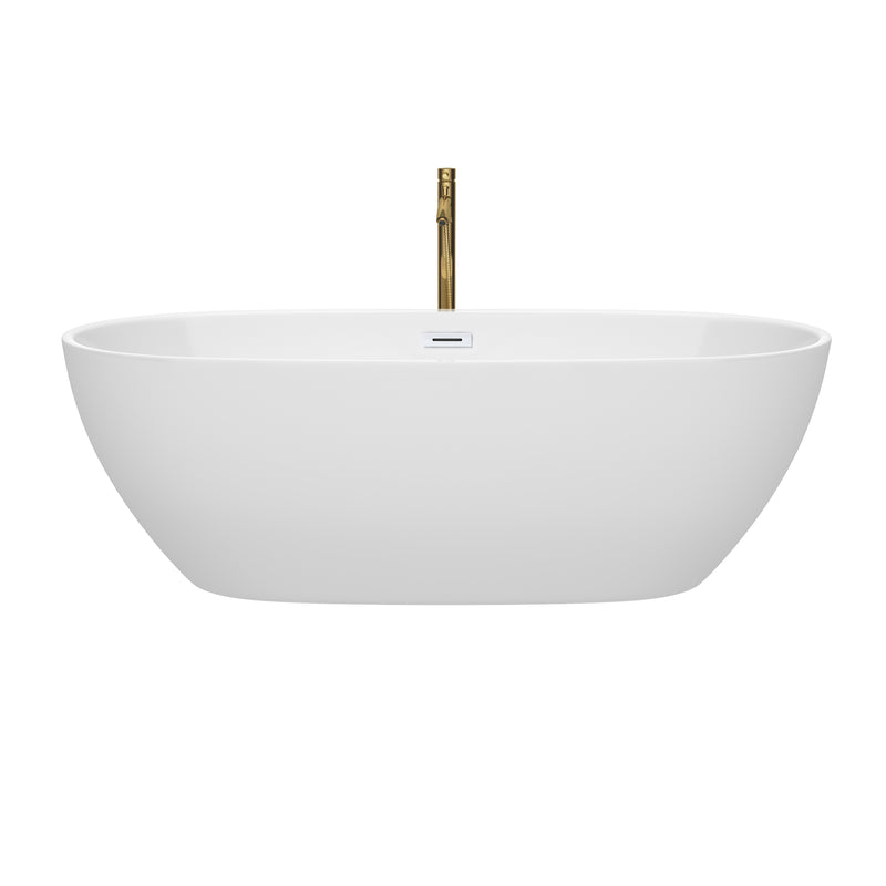 Wyndham Juno 71" Soaking Bathtub in White with Shiny White Trim and Floor Mounted Faucet in Brushed Gold WCBTK156171SWATPGD