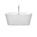 Wyndham Callie Soaking Bathtub in White with Floor Mounted Faucet Drain and Overflow Trim in Polished Chrome WCBTM153459ATP11PC