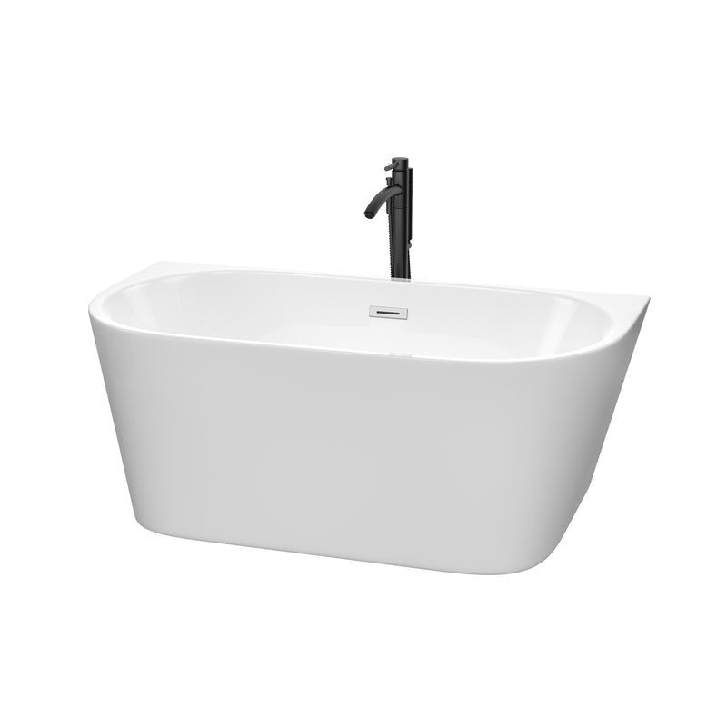 Wyndham Callie Soaking Bathtub In White With Polished Chrome Trim And Floor Mounted Faucet In Matte Black WCBTM153459PCATPBK