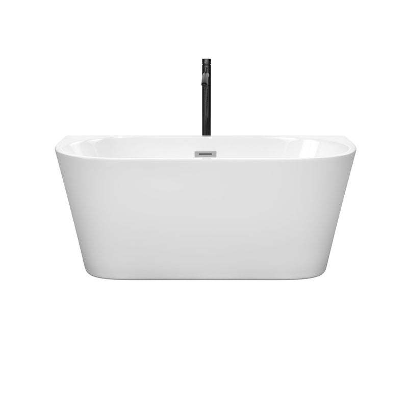 Wyndham Callie Soaking Bathtub in White with Polished Chrome Trim and Floor Mounted Faucet in Matte Black WCBTM153459PCATPBK