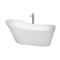 Wyndham Janice 67" Freestanding Bathtub In White With Floor Mounted Faucet Drain And Overflow Trim In Brushed Nickel WCBTO85467ATP11BN