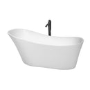 Wyndham Janice 67" Soaking Bathtub In White With Floor Mounted Faucet Drain And Overflow Trim In Matte Black WCBTO85467MBATPBK