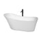 Wyndham Janice 67" Soaking Bathtub In White With Floor Mounted Faucet Drain And Overflow Trim In Matte Black WCBTO85467MBATPBK