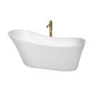 Wyndham Janice 67" Soaking Bathtub In White With Polished Chrome Trim And Floor Mounted Faucet In Brushed Gold WCBTO85467PCATPGD