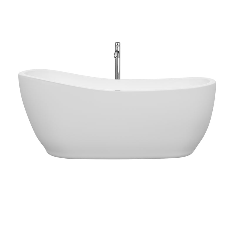 Wyndham Margaret 66" Freestanding Bathtub in White with Floor Mounted Faucet Drain and Overflow Trim in Polished Chrome WCBTO85666ATP11PC