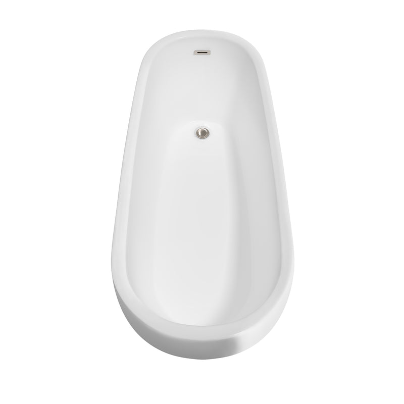 Wyndham Margaret 66" Freestanding Bathtub in White with Brushed Nickel Drain and Overflow Trim WCBTO85666BNTRIM