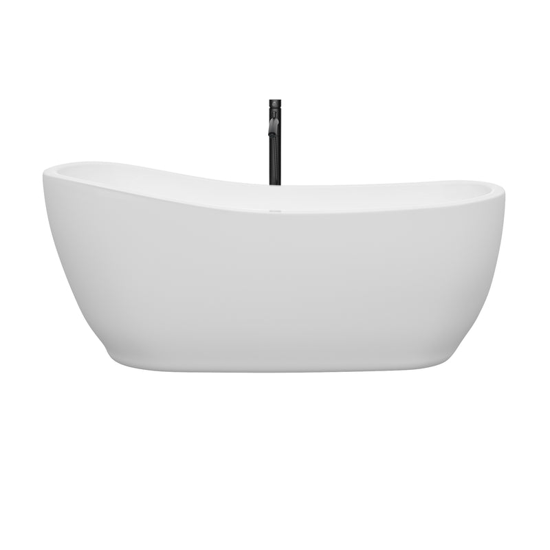 Wyndham Margaret 66" Soaking Bathtub in White with Floor Mounted Faucet Drain and Overflow Trim in Matte Black WCBTO85666MBATPBK