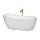 Wyndham Margaret 66" Soaking Bathtub In White With Polished Chrome Trim And Floor Mounted Faucet In Brushed Gold WCBTO85666PCATPGD