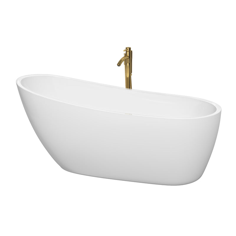 Wyndham Florence 68" Soaking Bathtub In White With Polished Chrome Trim And Floor Mounted Faucet In Brushed Gold WCBTO85968PCATPGD