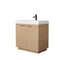 Wyndham Maroni 36" Single Bathroom Vanity In Light Straw Matte White Solid Surface In 4" Thickness Integrated Sink Black Trims And No Mirror WCF282836SLBK4INTMXX