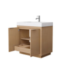 Wyndham Maroni 36" Single Bathroom Vanity In Light Straw Matte White Solid Surface In 4" Thickness Integrated Sink and No Mirror WCF282836SLSK4INTMXX