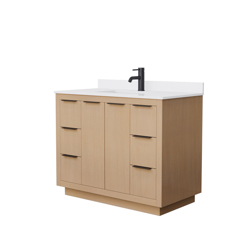 Wyndham Maroni 42" Single Bathroom Vanity In Light Straw White Cultured Marble Countertop Undermount Square Sink Black Trims And No Mirror WCF282842SLBWCUNSMXX