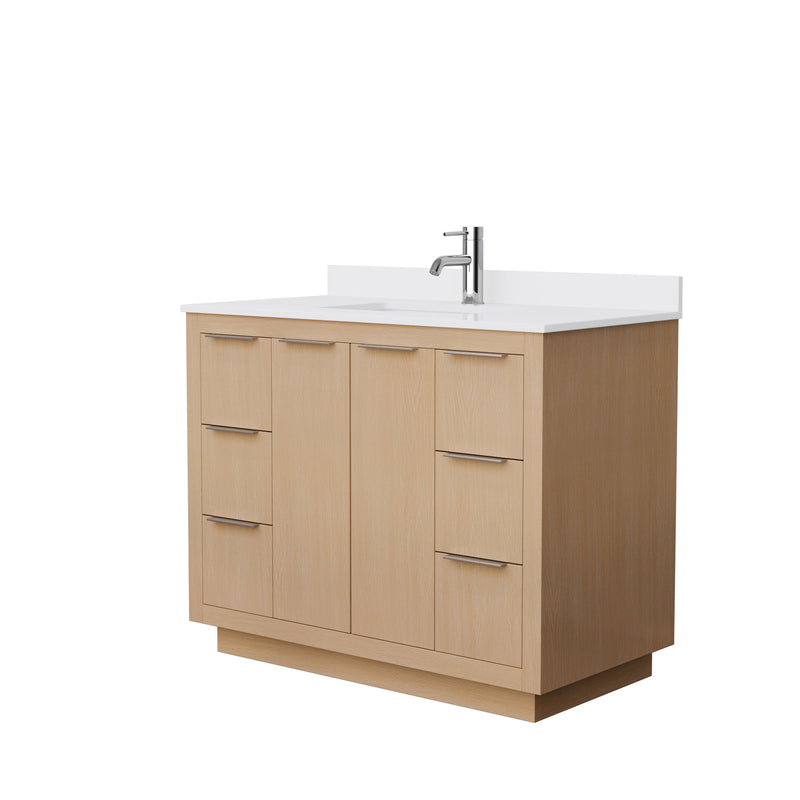 Wyndham Maroni 42" Single Bathroom Vanity In Light Straw White Cultured Marble Countertop Undermount Square Sink And No Mirror WCF282842SLSWCUNSMXX