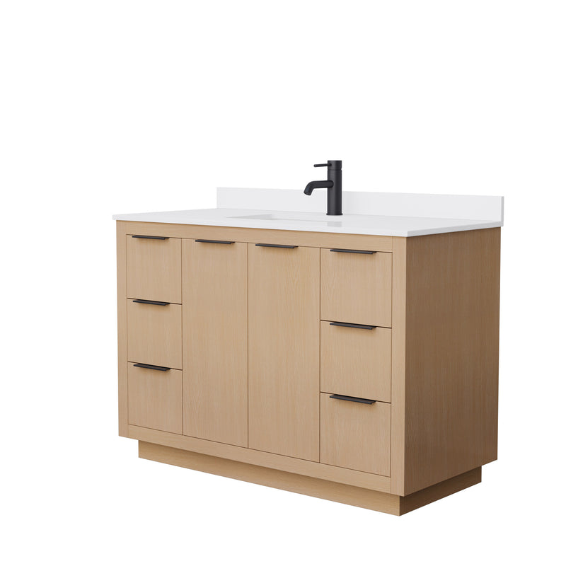 Wyndham Maroni 48" Single Bathroom Vanity In Light Straw White Cultured Marble Countertop Undermount Square Sink Black Trims And No Mirror WCF282848SLBWCUNSMXX