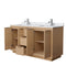 Wyndham Maroni 60" Double Bathroom Vanity In Light Straw White Carrara Marble Countertop Undermount Square Sinks and No Mirror WCF282860DLSCMUNSMXX