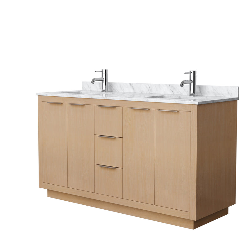 Wyndham Maroni 60" Double Bathroom Vanity In Light Straw White Carrara Marble Countertop Undermount Square Sinks And No Mirror WCF282860DLSCMUNSMXX