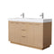 Wyndham Maroni 60" Double Bathroom Vanity In Light Straw Matte White Solid Surface In 4" Thickness Integrated Sinks And No Mirror WCF282860DLSK4INTMXX