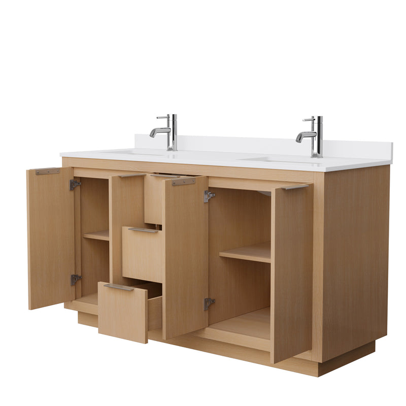 Wyndham Maroni 60" Double Bathroom Vanity In Light Straw White Cultured Marble Countertop Undermount Square Sinks and No Mirror WCF282860DLSWCUNSMXX