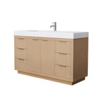 Wyndham Maroni 60" Single Bathroom Vanity In Light Straw Matte White Solid Surface In 4" Thickness Integrated Sink And No Mirror WCF282860SLSK4INTMXX