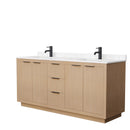 Wyndham Maroni 72" Double Bathroom Vanity In Light Straw Light-Vein Carrara Cultured Marble Countertop Undermount Square Sinks Black Trims And No Mirror WCF282872DLBC2UNSMXX