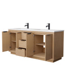 Wyndham Maroni 72" Double Bathroom Vanity In Light Straw Matte White Solid Surface In 1.25" Thickness Integrated Sinks Black Trims and No Mirror WCF282872DLBK1INTMXX