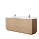 Wyndham Maroni 80" Double Bathroom Vanity In Light Straw Light-Vein Carrara Cultured Marble Countertop Undermount Square Sinks And No Mirror WCF282880DLSC2UNSMXX