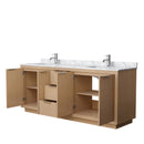 Wyndham Maroni 80" Double Bathroom Vanity In Light Straw White Carrara Marble Countertop Undermount Square Sinks and No Mirror WCF282880DLSCMUNSMXX