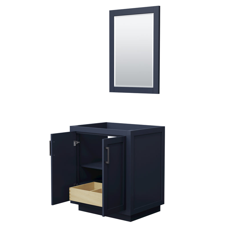 Wyndham Miranda 30" Single Bathroom Vanity In Dark Blue No Countertop No Sink Matte Black Trim 24" Mirror WCF292930SBBCXSXXM24