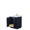 Wyndham Miranda 30" Single Bathroom Vanity In Dark Blue White Carrara Marble Countertop Undermount Square Sink Brushed Gold Trim WCF292930SBLCMUNSMXX