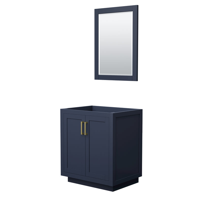 Wyndham Miranda 30" Single Bathroom Vanity In Dark Blue No Countertop No Sink Brushed Gold Trim 24" Mirror WCF292930SBLCXSXXM24