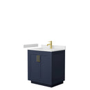 Wyndham Miranda 30" Single Bathroom Vanity In Dark Blue White Cultured Marble Countertop Undermount Square Sink Brushed Gold Trim WCF292930SBLWCUNSMXX