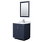 Wyndham Miranda 30" Single Bathroom Vanity In Dark Blue White Carrara Marble Countertop Undermount Square Sink Brushed Nickel Trim 24" Mirror WCF292930SBNCMUNSM24