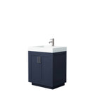 Wyndham Miranda 30" Single Bathroom Vanity In Dark Blue 4" Thick Matte White Solid Surface Countertop Integrated Sink Brushed Nickel Trim WCF292930SBNK4INTMXX