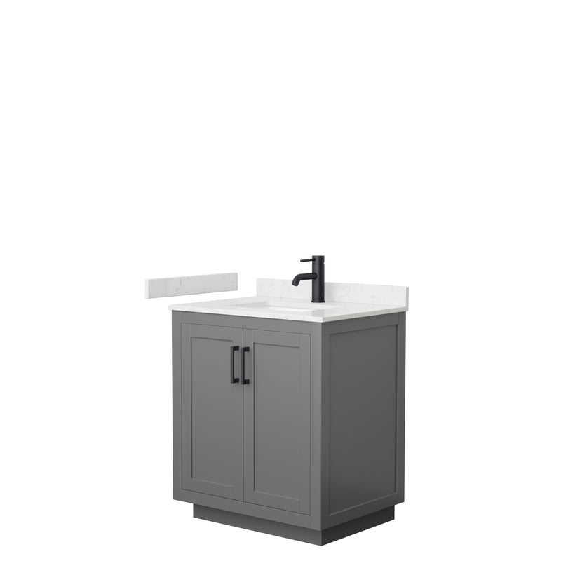 Wyndham Miranda 30" Single Bathroom Vanity In Dark Gray Light-Vein Carrara Cultured Marble Countertop Undermount Square Sink Matte Black Trim WCF292930SGBC2UNSMXX