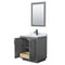 Wyndham Miranda 30" Single Bathroom Vanity In Dark Gray White Carrara Marble Countertop Undermount Square Sink Matte Black Trim 24" Mirror WCF292930SGBCMUNSM24