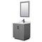 Wyndham Miranda 30" Single Bathroom Vanity In Dark Gray White Carrara Marble Countertop Undermount Square Sink Matte Black Trim 24" Mirror WCF292930SGBCMUNSM24