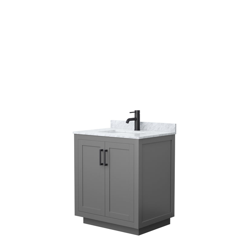 Wyndham Miranda 30" Single Bathroom Vanity In Dark Gray White Carrara Marble Countertop Undermount Square Sink Matte Black Trim WCF292930SGBCMUNSMXX