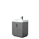 Wyndham Miranda 30" Single Bathroom Vanity In Dark Gray 4" Thick Matte White Solid Surface Countertop Integrated Sink Matte Black Trim WCF292930SGBK4INTMXX