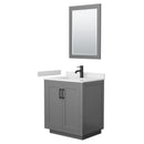 Wyndham Miranda 30" Single Bathroom Vanity In Dark Gray White Cultured Marble Countertop Undermount Square Sink Matte Black Trim 24" Mirror WCF292930SGBWCUNSM24