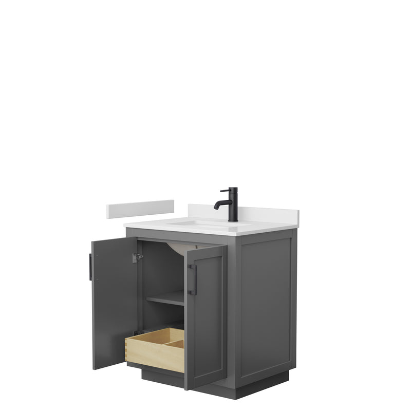 Wyndham Miranda 30" Single Bathroom Vanity In Dark Gray White Cultured Marble Countertop Undermount Square Sink Matte Black Trim WCF292930SGBWCUNSMXX