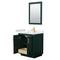 Wyndham Miranda 30" Single Bathroom Vanity In Green Light-Vein Carrara Cultured Marble Countertop Undermount Square Sink Brushed Gold Trim 24" Mirror WCF292930SGDC2UNSM24