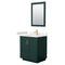 Wyndham Miranda 30" Single Bathroom Vanity In Green Light-Vein Carrara Cultured Marble Countertop Undermount Square Sink Brushed Gold Trim 24" Mirror WCF292930SGDC2UNSM24