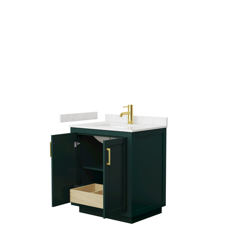 Wyndham Miranda 30" Single Bathroom Vanity In Green Light-Vein Carrara Cultured Marble Countertop Undermount Square Sink Brushed Gold Trim WCF292930SGDC2UNSMXX