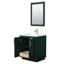 Wyndham Miranda 30" Single Bathroom Vanity In Green 1.25" Thick Matte White Solid Surface Countertop Integrated Sink Brushed Gold Trim 24" Mirror WCF292930SGDK1INTM24