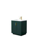 Wyndham Miranda 30" Single Bathroom Vanity In Green 1.25" Thick Matte White Solid Surface Countertop Integrated Sink Brushed Gold Trim WCF292930SGDK1INTMXX