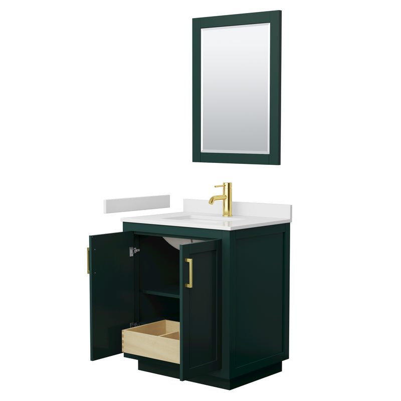 Wyndham Miranda 30" Single Bathroom Vanity In Green White Cultured Marble Countertop Undermount Square Sink Brushed Gold Trim 24" Mirror WCF292930SGDWCUNSM24