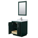 Wyndham Miranda 30" Single Bathroom Vanity In Green White Carrara Marble Countertop Undermount Square Sink Brushed Nickel Trim 24" Mirror WCF292930SGECMUNSM24