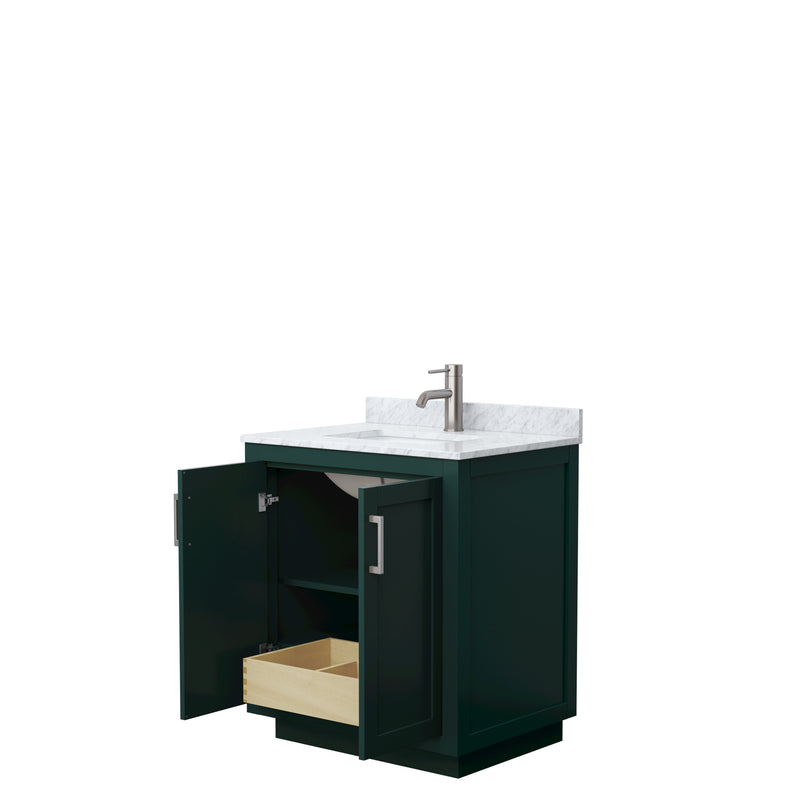 Wyndham Miranda 30" Single Bathroom Vanity In Green White Carrara Marble Countertop Undermount Square Sink Brushed Nickel Trim WCF292930SGECMUNSMXX