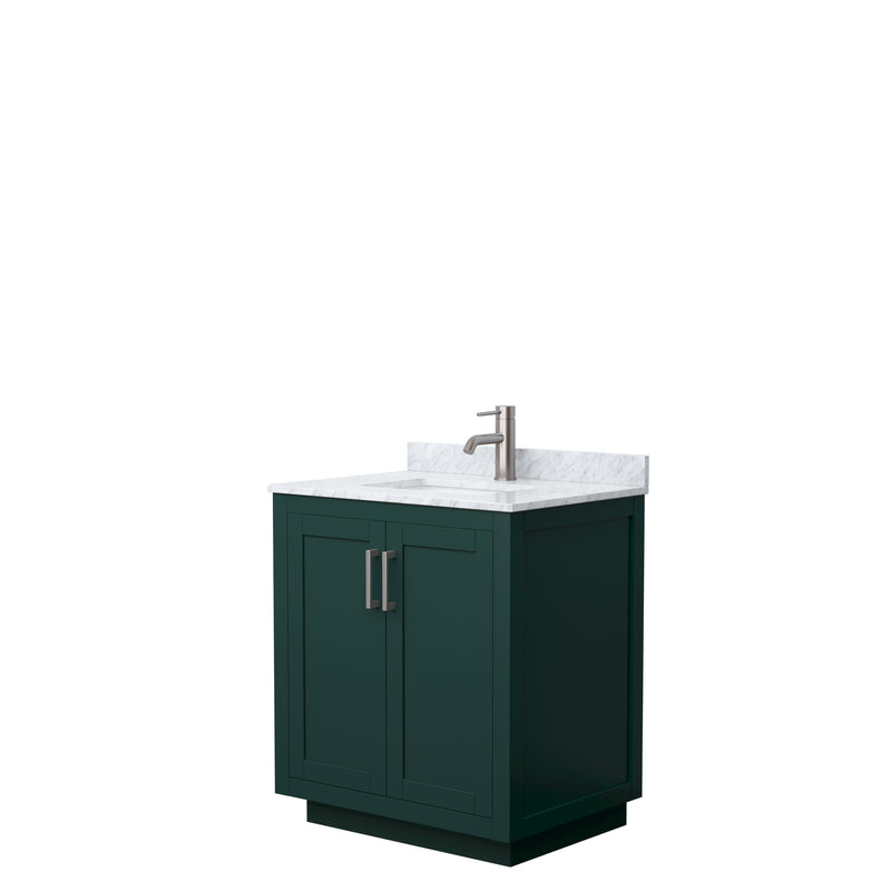 Wyndham Miranda 30" Single Bathroom Vanity In Green White Carrara Marble Countertop Undermount Square Sink Brushed Nickel Trim WCF292930SGECMUNSMXX