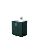 Wyndham Miranda 30" Single Bathroom Vanity In Green 1.25" Thick Matte White Solid Surface Countertop Integrated Sink Brushed Nickel Trim WCF292930SGEK1INTMXX